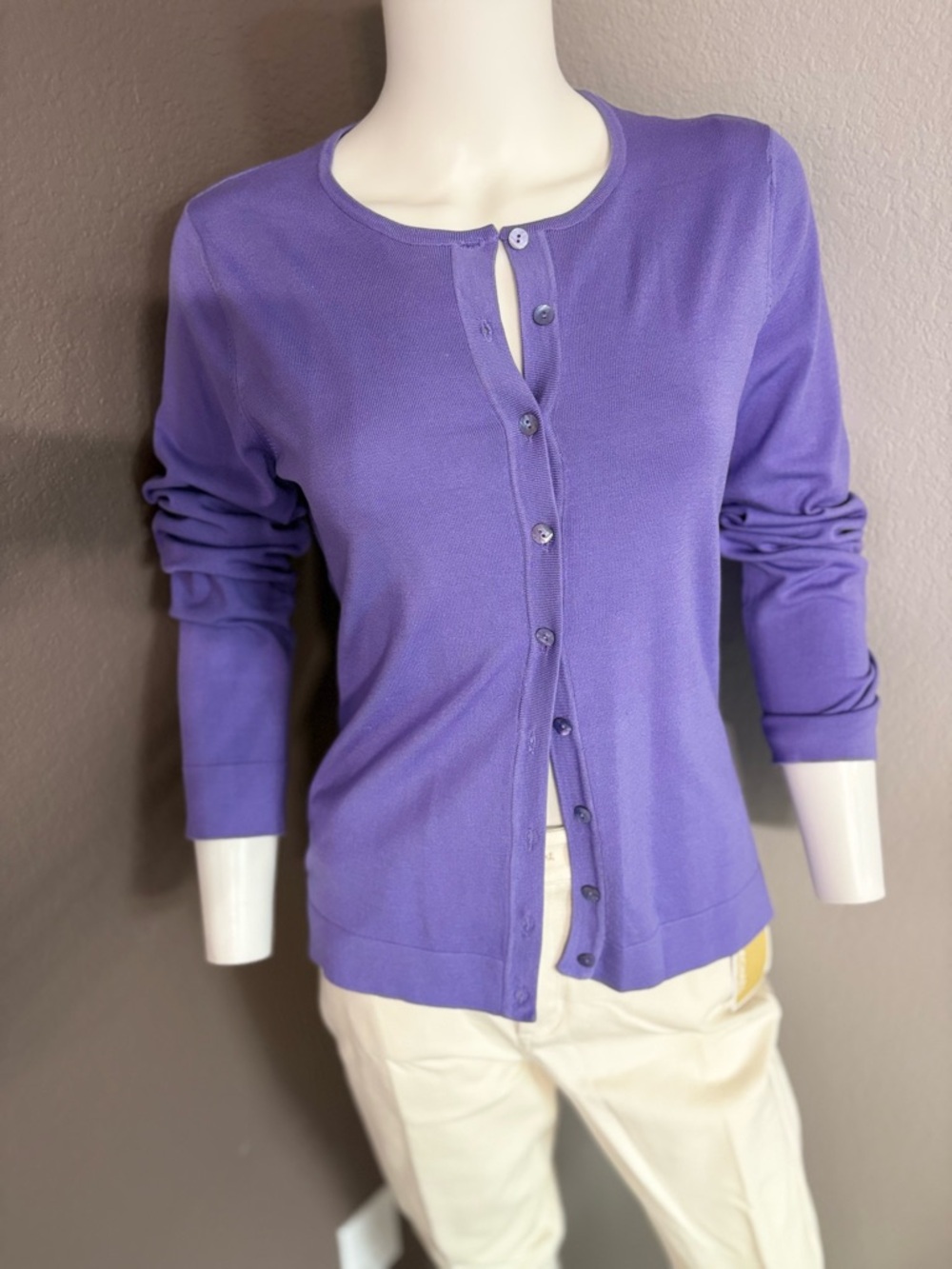 august silk Lavender Button-Front Crewneck Cardigan